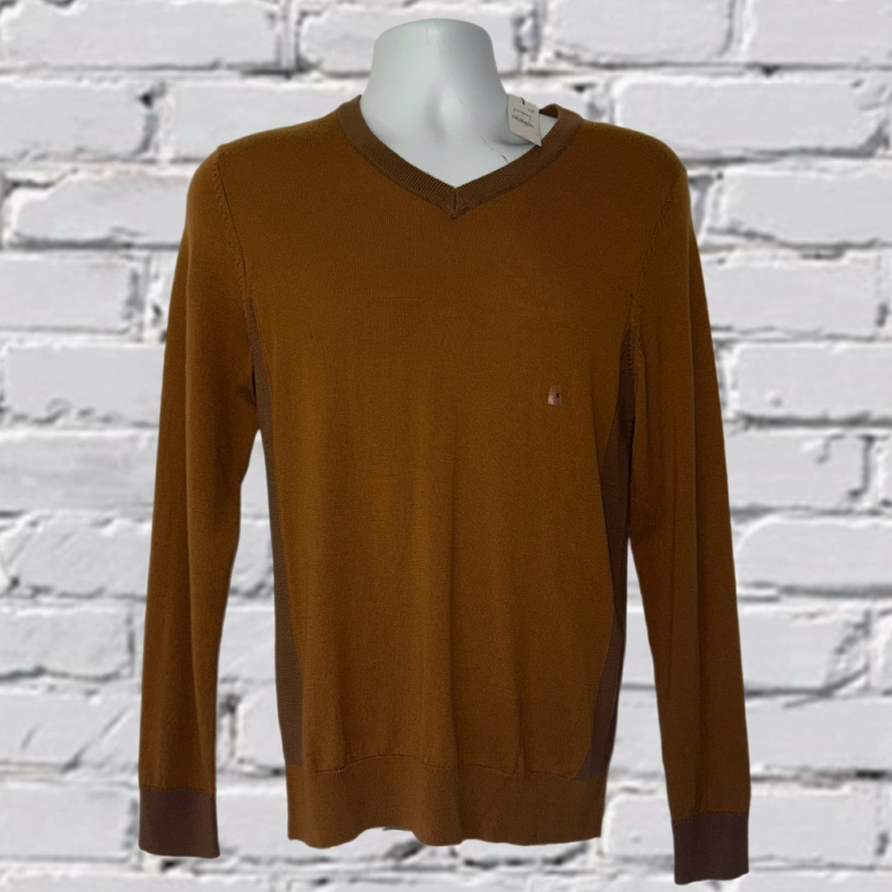Express Merino Wool V-Neck Sweater Men’s Small Brown Rust Long Sleeve Pullover